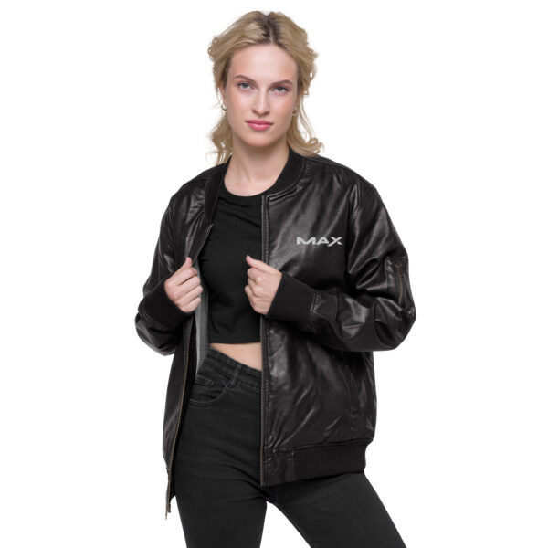 MAX Modern Leather Bomber Jacket (Black or Brown) - Image 2