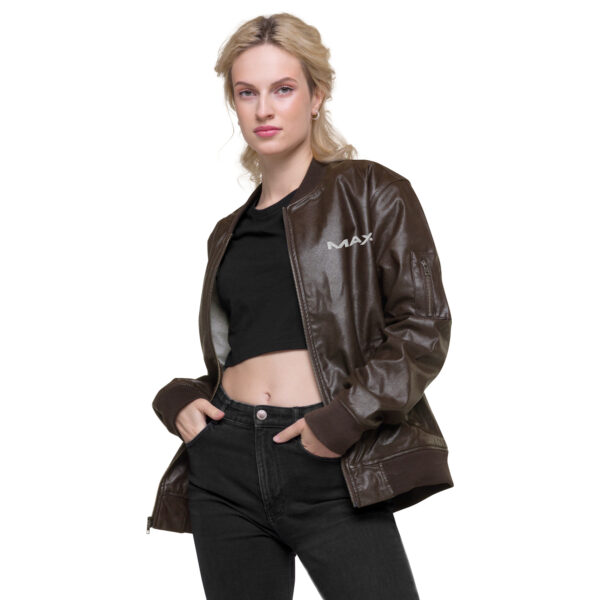 MAX Modern Leather Bomber Jacket (Black or Brown) - Image 4